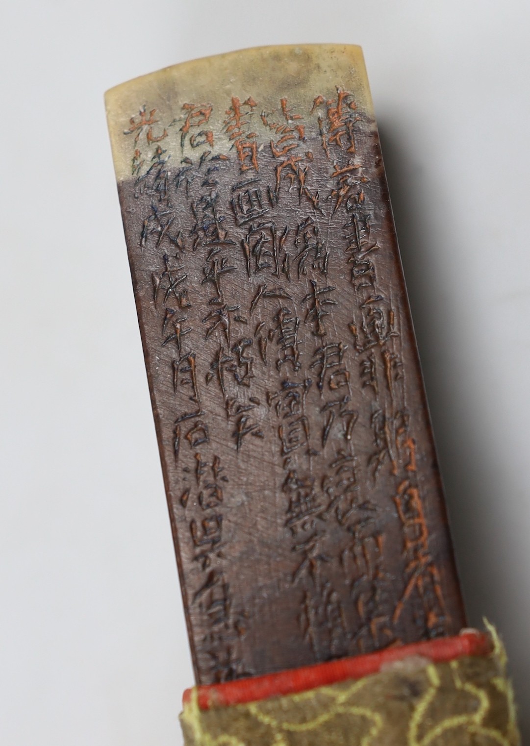 Two Chinese soapstone inscribed seals, 12cm